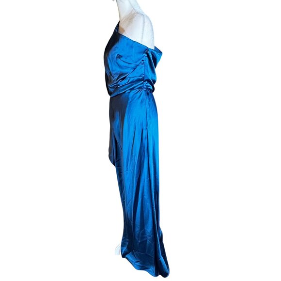 NWT XSCAPE One-Shoulder Satin Gown Ocean Blue Size 6 - Picture 10 of 16